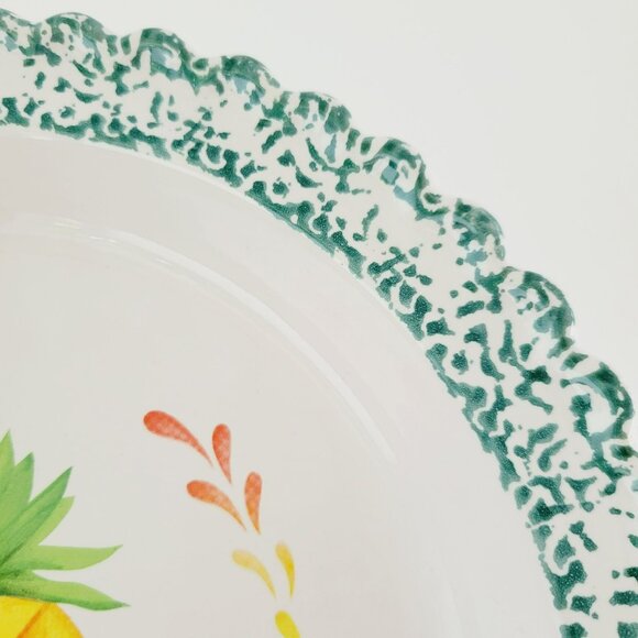 Ceramic Pie Plate Pineapple Design, Orange & Yellow w/ Green Trim Summer Decor - Picture 7 of 10